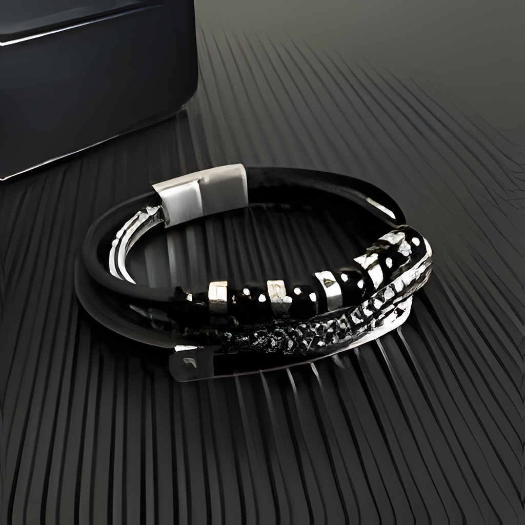 Men's Multi-Layer Leather & Stainless Steel Bracelet