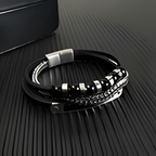 Men's Multi-Layer Leather & Stainless Steel Bracelet