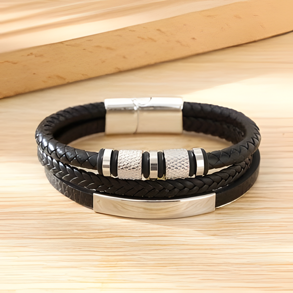 Men’s Stainless Steel Leather Magnetic Bracelet