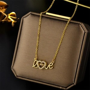 18K Gold Plated Love Geometric Necklace Titanium Steel Minimalist Jewelry for Women