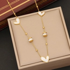 Mother of Pearl Gold Heart Pendant Necklace & Bracelet Set