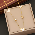 Mother of Pearl Gold Heart Pendant Necklace & Bracelet Set