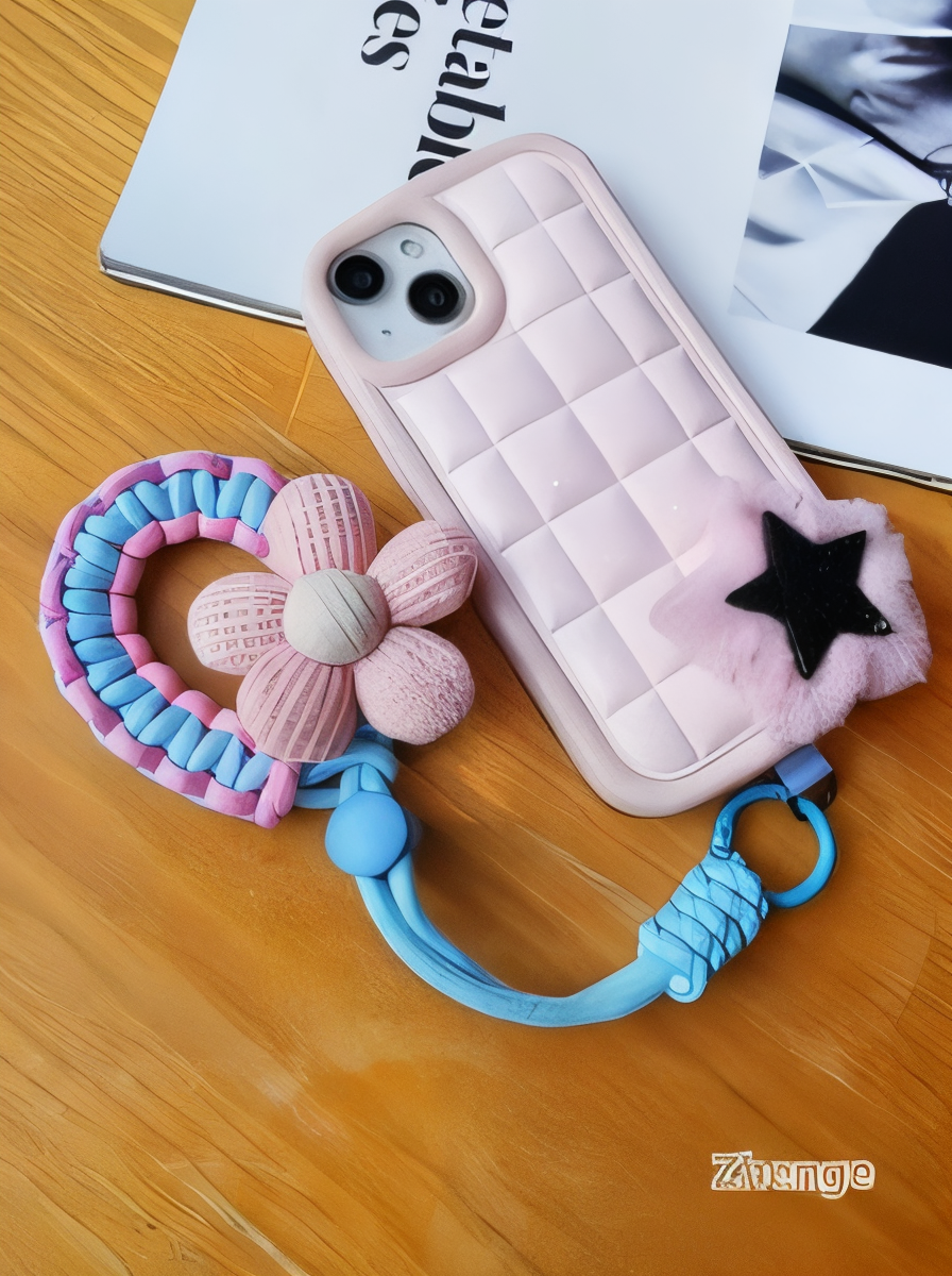Handmade Braided Phone Lanyard Wrist Strap with Plush Flower Charm