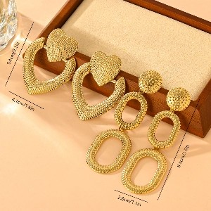 Gold Plated Stainless Steel Floral Vintage Geometric Earrings
