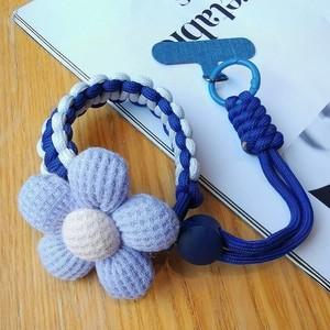 Handmade Braided Phone Lanyard Wrist Strap with Plush Flower Charm