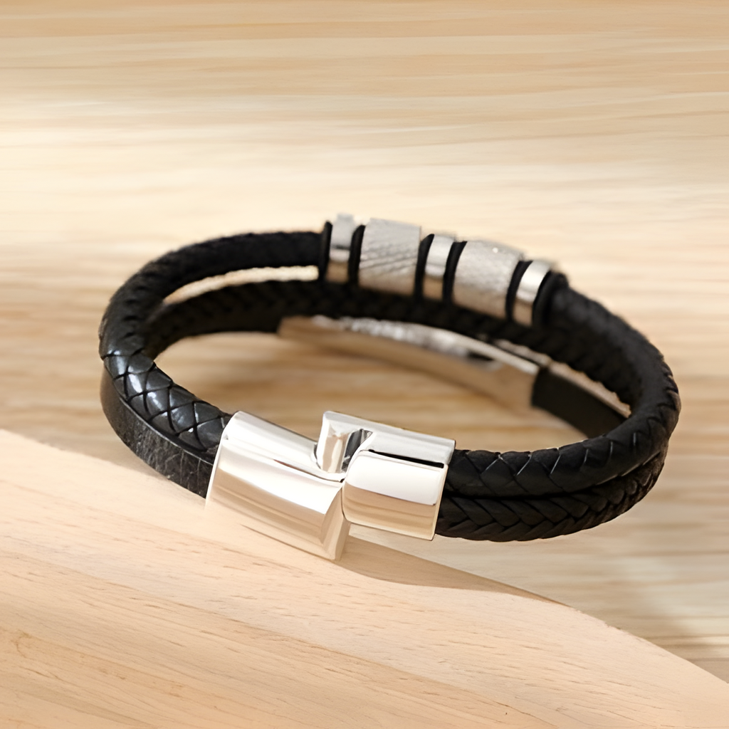 Men’s Stainless Steel Leather Magnetic Bracelet