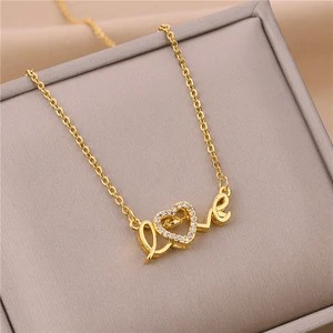 18K Gold Plated Love Geometric Necklace Titanium Steel Minimalist Jewelry for Women