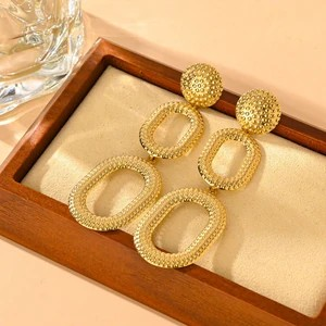 Gold Plated Stainless Steel Floral Vintage Geometric Earrings