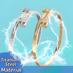 18K Gold Rhinestone Heart, Clover, T & Star Open Cuff