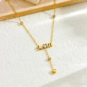 Gold Heart Zirconia Mom Necklace