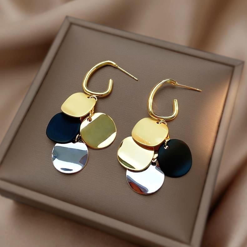 Artistic Round Color Block Drop Earrings