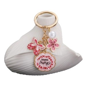 Butterfly Flower Keychain Enamel Pearl Heart Gold Key Ring for Mom