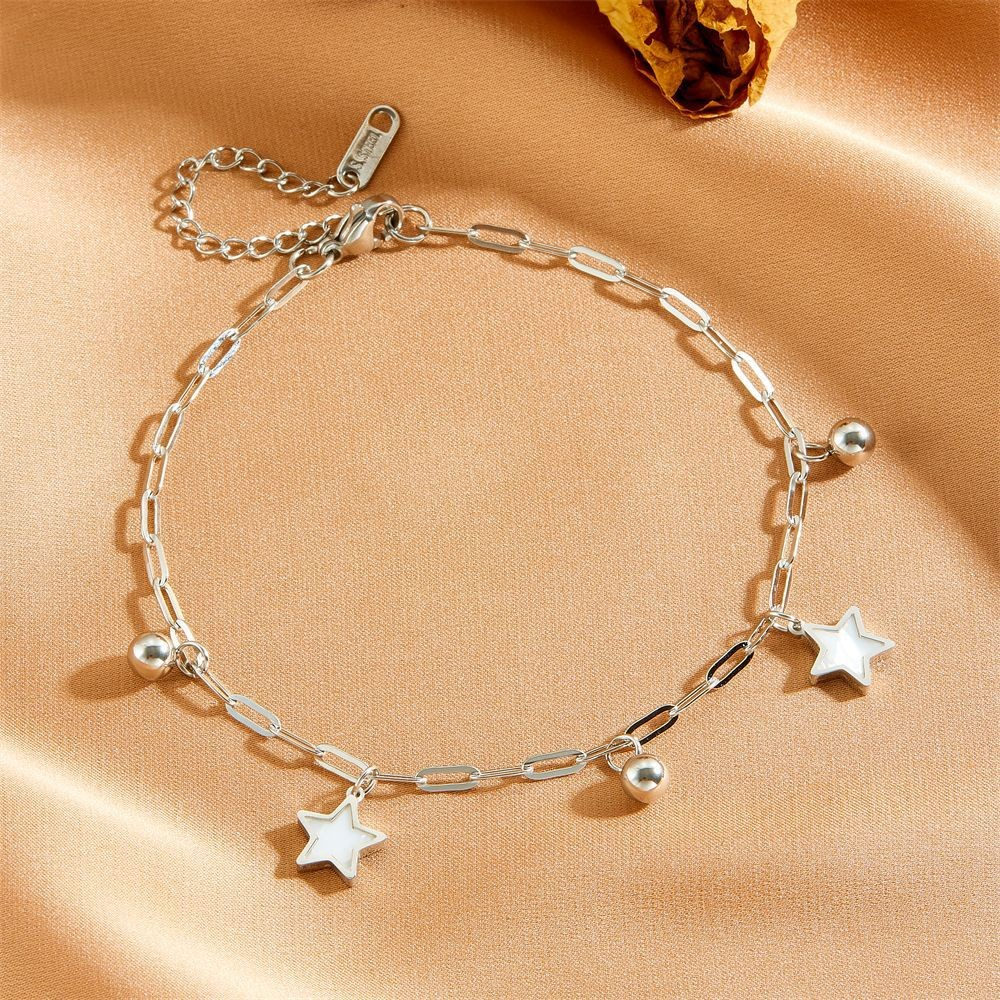 Sweet Star Heart Butterfly Anklet – 18K Gold Plated Titanium Steel Acrylic Inlay Jewelry for Women
