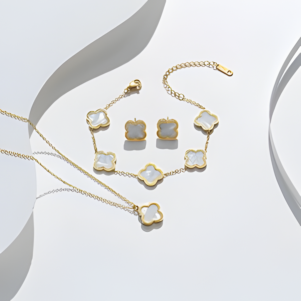 Gold Plated Women’s Flower Jewelry Set Necklace, Bracelet, Earring