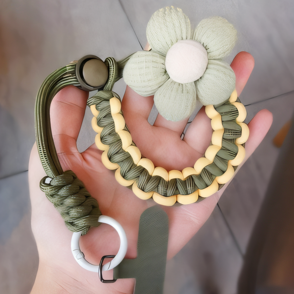 Handmade Braided Phone Lanyard Wrist Strap with Plush Flower Charm