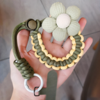 Handmade Braided Phone Lanyard Wrist Strap with Plush Flower Charm