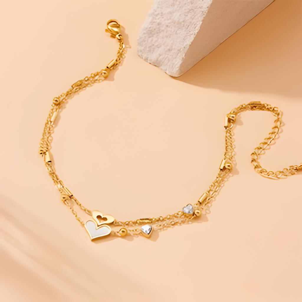 Double Layer Heart Gold Anklet for Women
