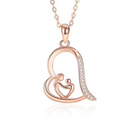 Sterling Silver Mother & Child Heart Pendant Zirconia