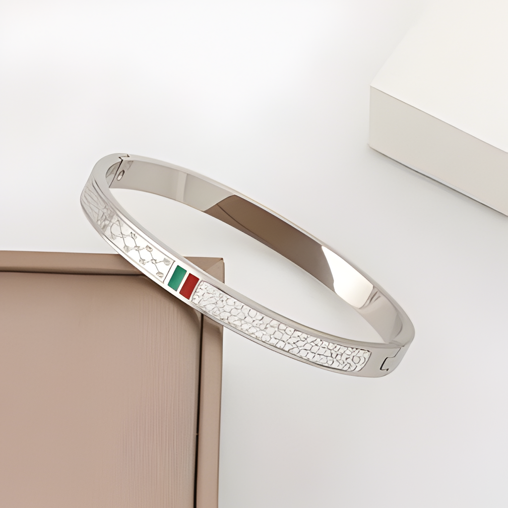 Red & Green Enamel Rhinestone Bangle Bracelet for Women