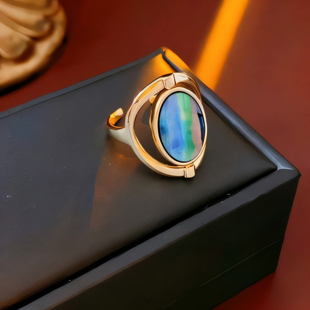 Vintage Gold-Plated Rotating Anxiety Ring with Abalone Shell Inlay