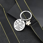 Dear Mom Engraved Round Tag with Pink Flower Keychain