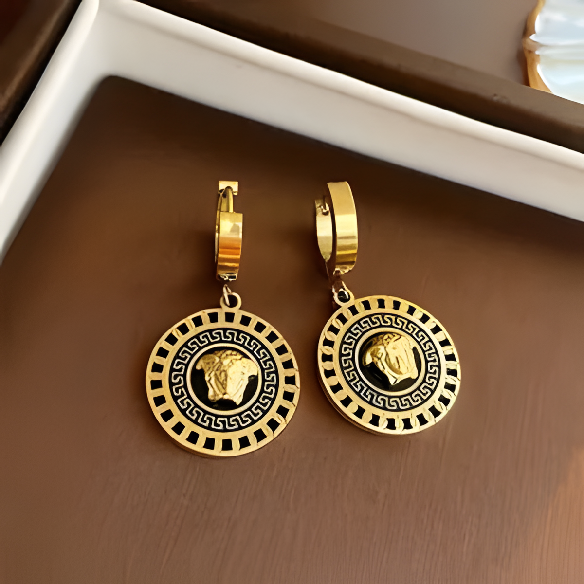 Gold Medusa Round Hoop Earrings