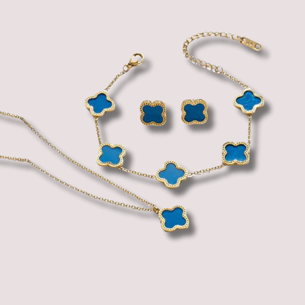 18K Gold Plated Women’s Flower Jewelry Set of 3 Piece Necklace, Earrings & Bracelet