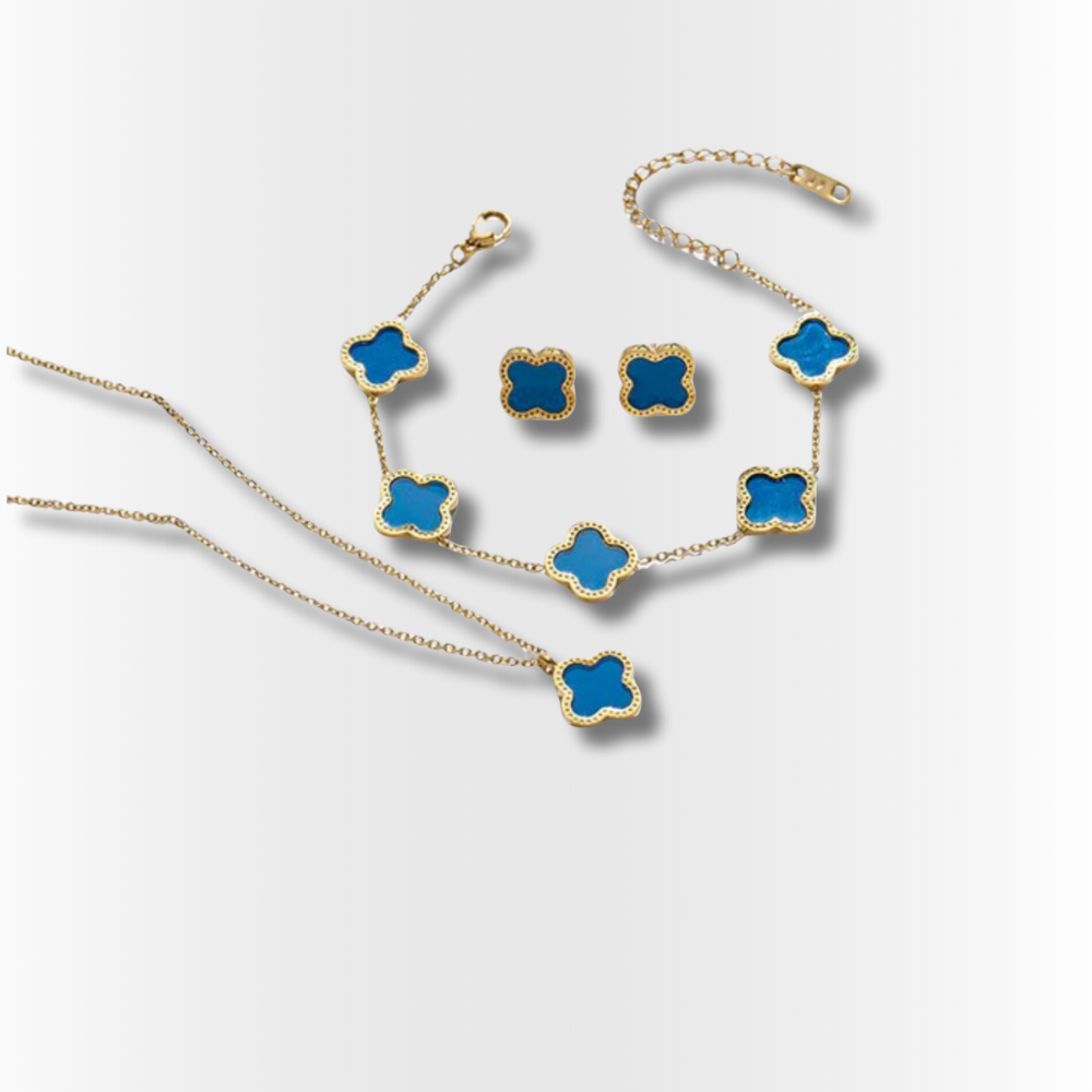 18K Gold Plated Women’s Flower Jewelry Set of 3 Piece Necklace, Earrings & Bracelet