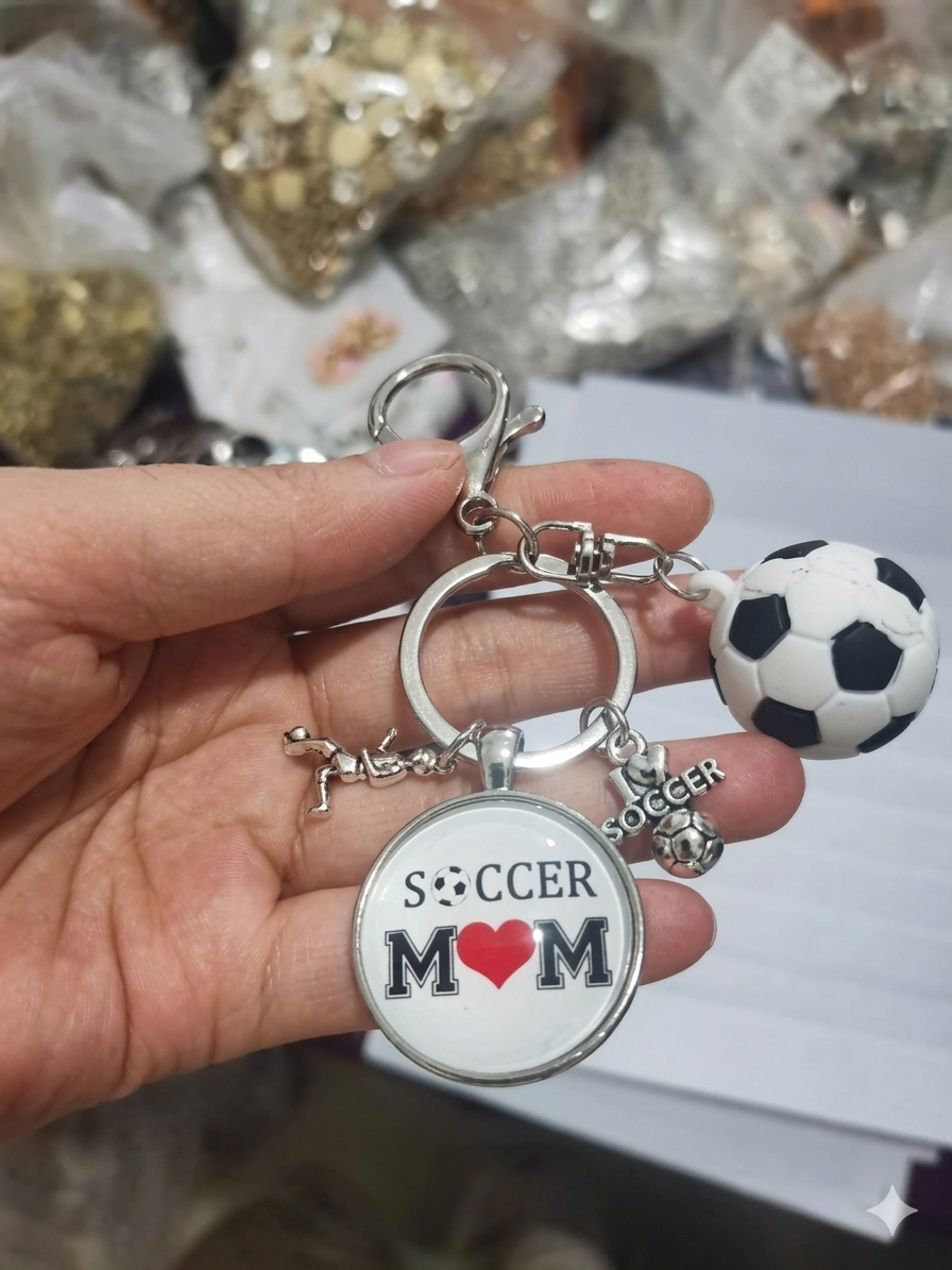 Soccer Mom Ball Player USA Italy Flag Keyring Gift