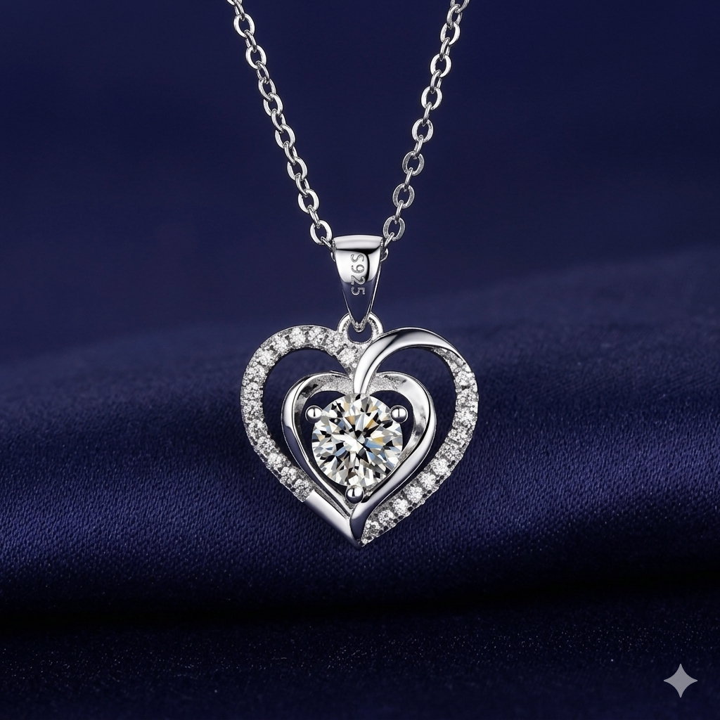 Heart Pendant Necklace Zirconia Double Layer Cross Chain