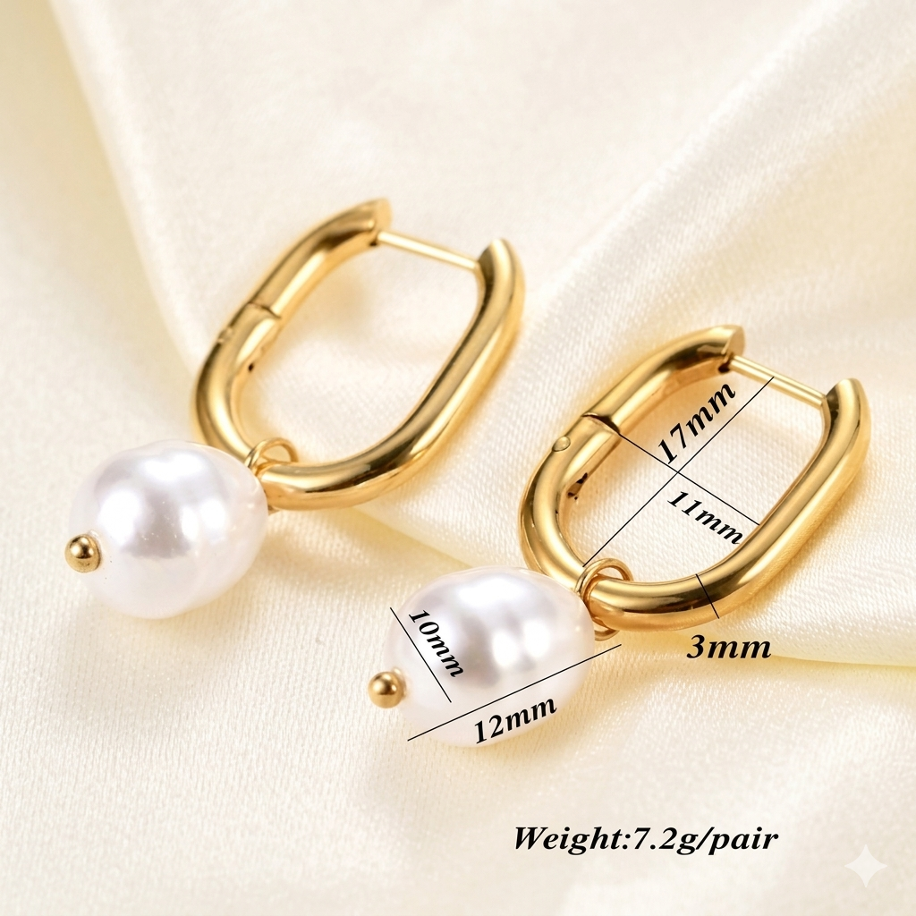 Minimalist U-Shaped Hoop Earrings with Pearl