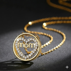 Mom Heart Gold Necklace with Cubic Zirconia