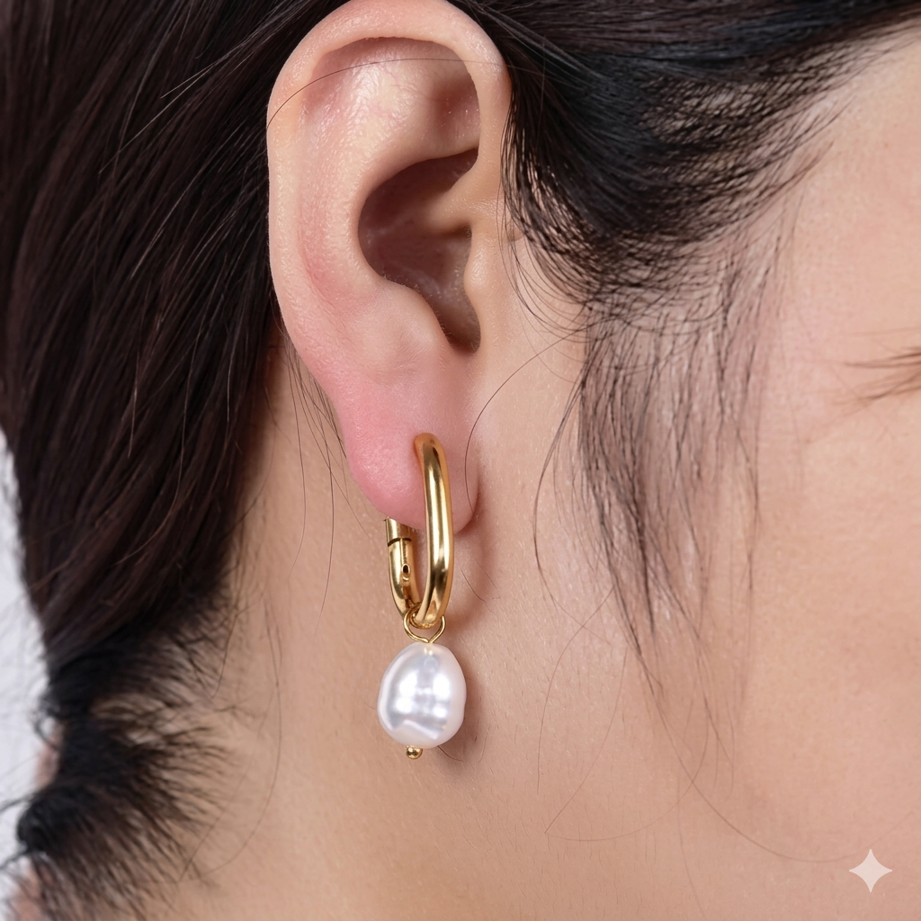 Minimalist U-Shaped Hoop Earrings with Pearl