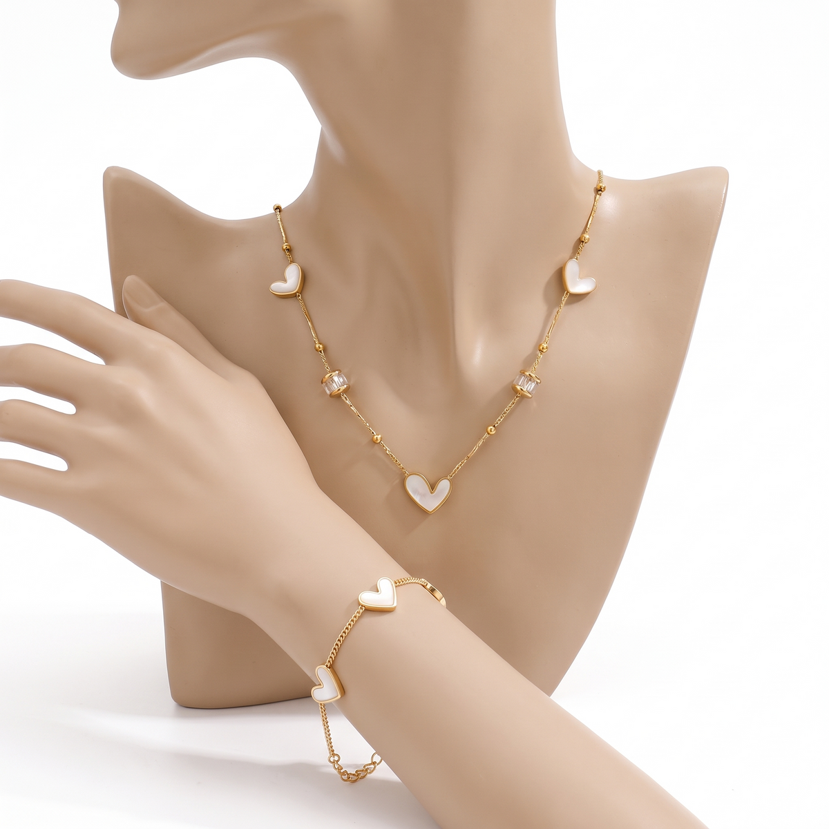 Mother of Pearl Heart Necklace & Bracelet Set