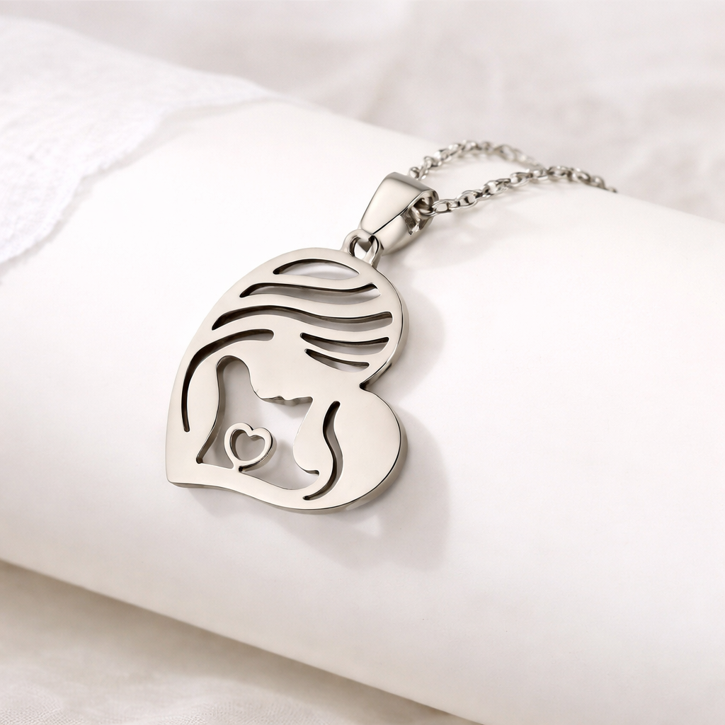 Sterling Silver Mother & Child Heart Pendant