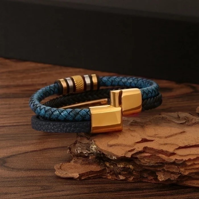 Men’s Stainless Steel Leather Magnetic Bracelet