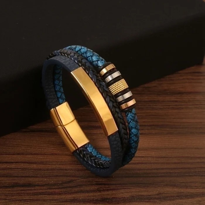 Men’s Stainless Steel Leather Magnetic Bracelet