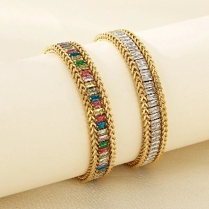 18K Gold Plated Fashion Colorful Zircon Bracelet for Women Jewelry