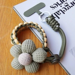 Handmade Braided Phone Lanyard Wrist Strap with Plush Flower Charm