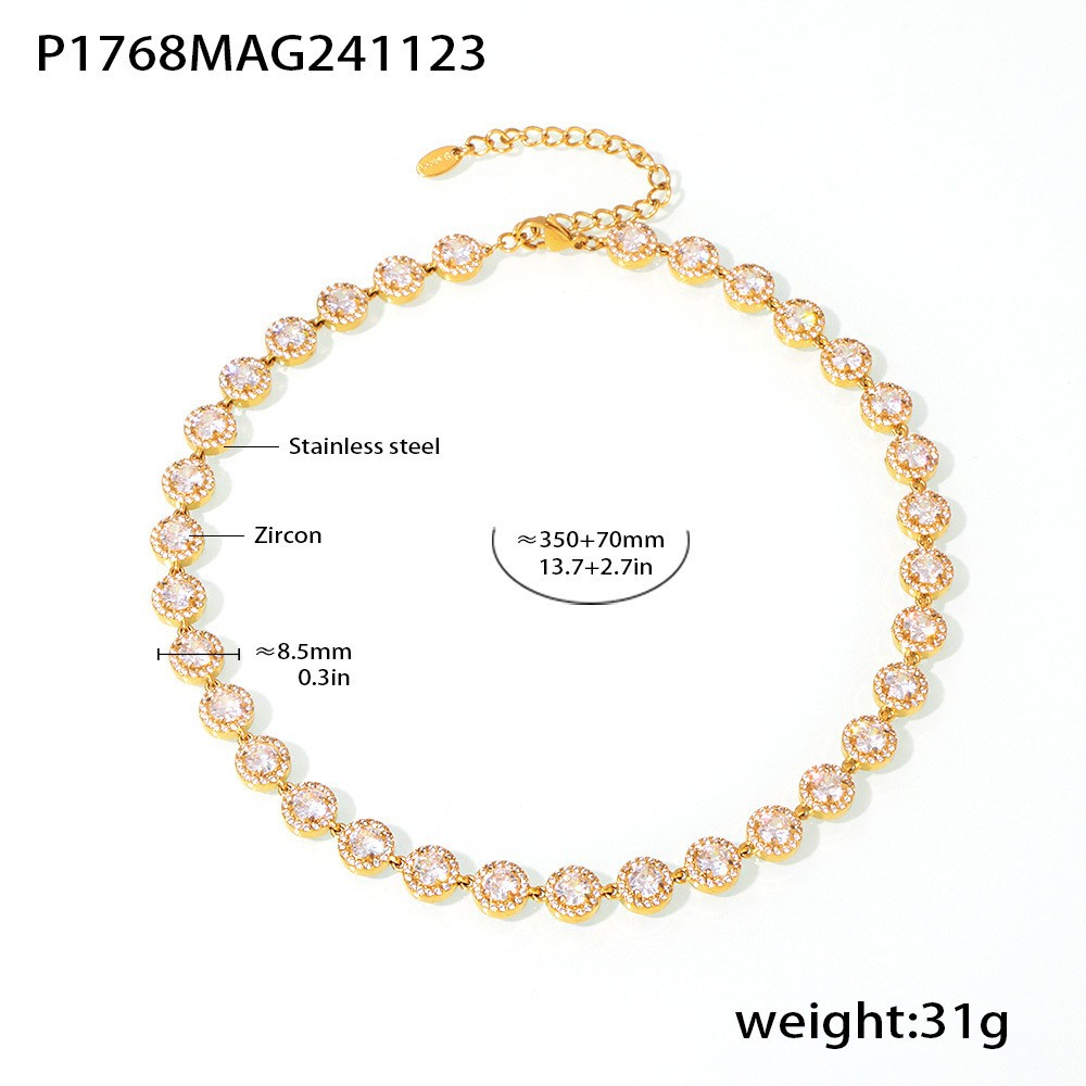 Elegant 18K Gold Plated Luxury Circle & Heart Zircon Necklace Vacation Jewelry