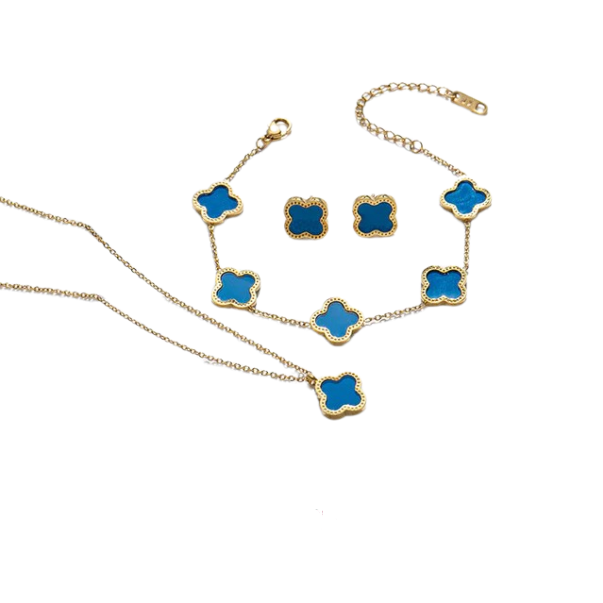 18K Gold Plated Women’s Flower Jewelry Set of 3 Piece Necklace, Earrings & Bracelet