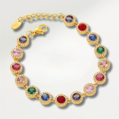 18K Gold Plated Luxury Circle & Heart Zircon Titanium Steel Vacation Jewelry