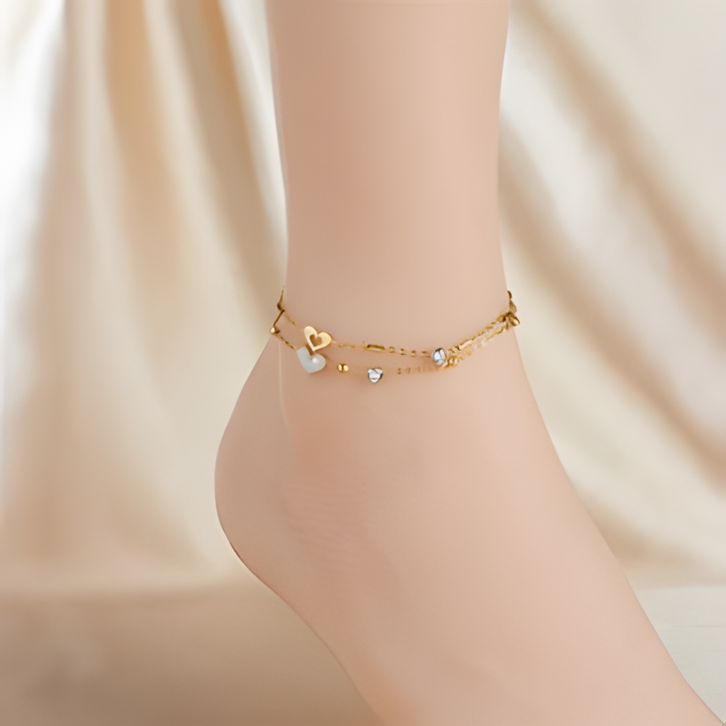Double Layer Heart Gold Anklet for Women