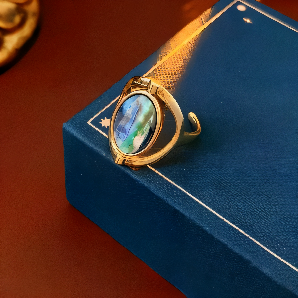 Vintage Gold Plated Spinner Ring with Abalone Shell Inlay | Adjustable Copper Rotating Anxiety Ring