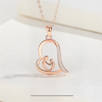Sterling Silver Mother & Child Heart Pendant Zirconia