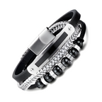 Men's Multi-Layer Leather & Stainless Steel Bracelet