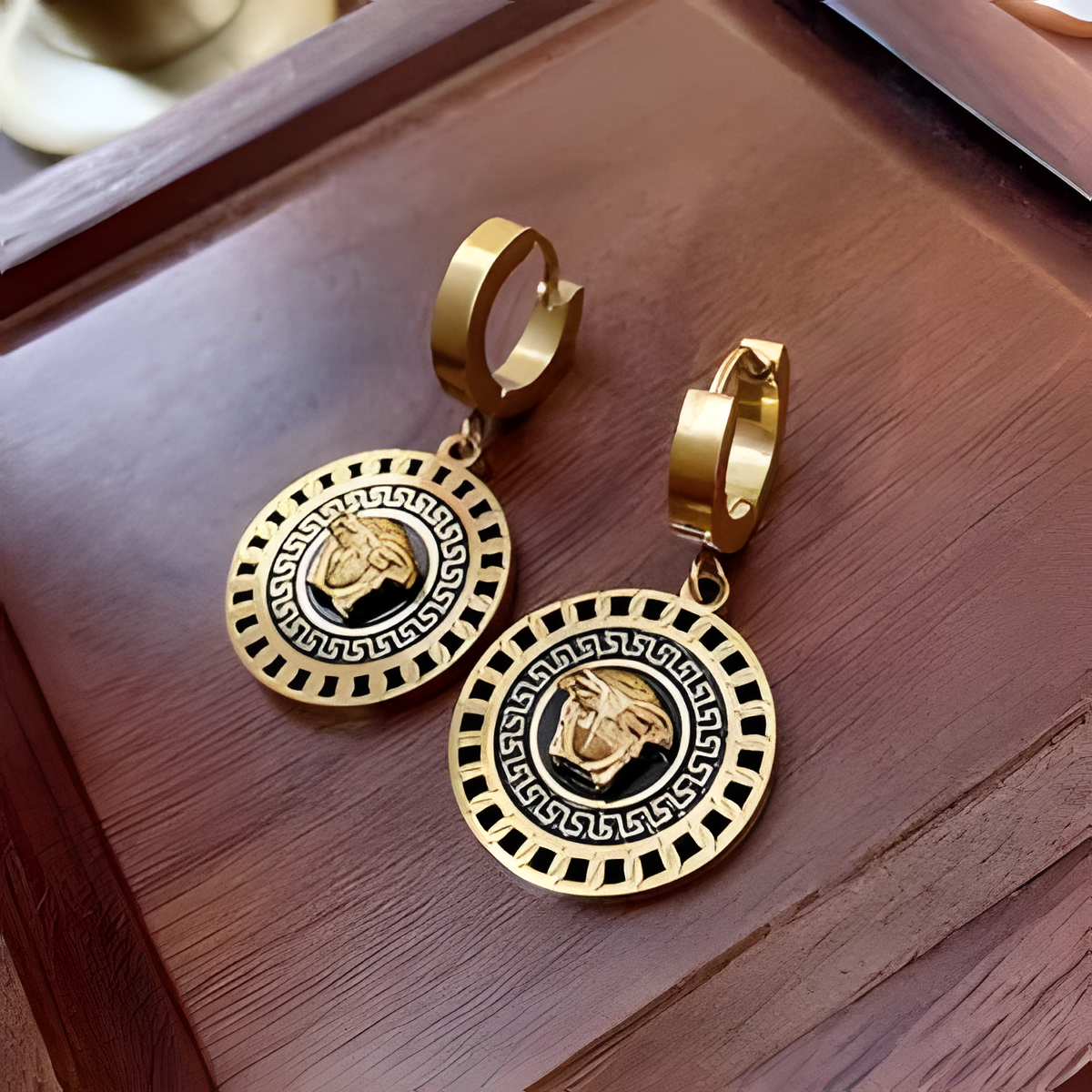 Gold Medusa Round Hoop Earrings
