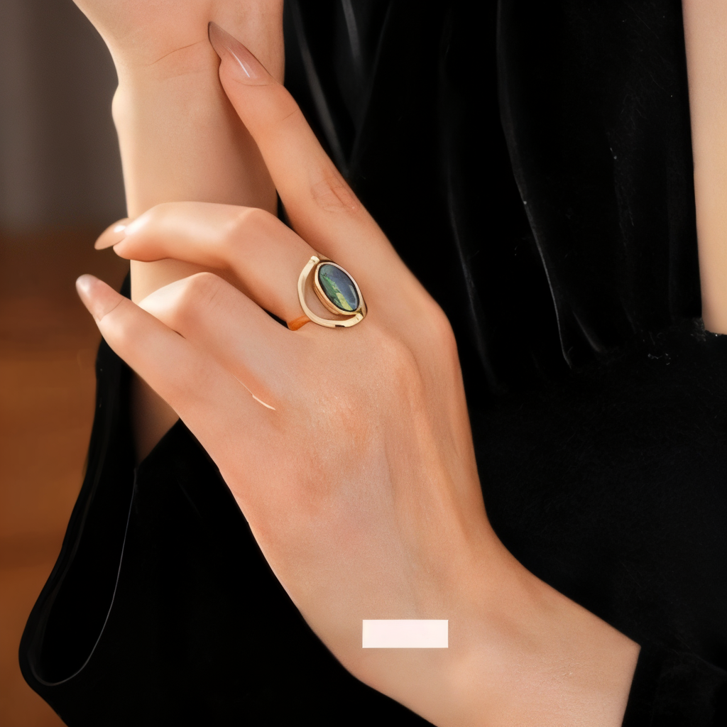 Vintage Gold-Plated Rotating Anxiety Ring with Abalone Shell Inlay