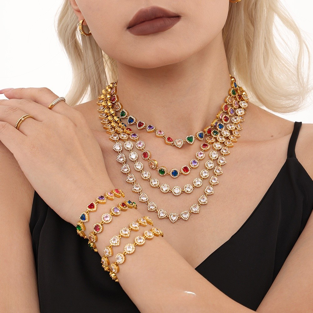 18K Gold Plated Luxury Circle & Heart Zircon Titanium Steel Vacation Jewelry