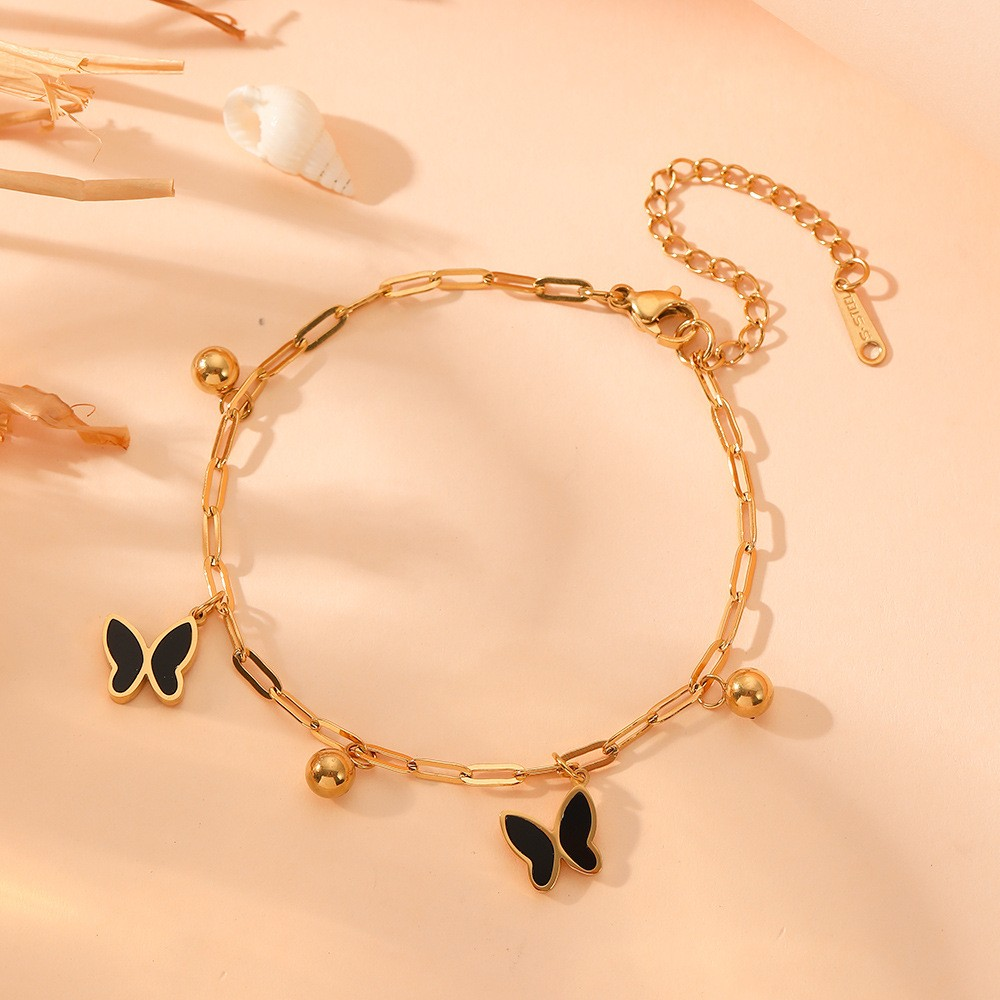 18K Gold Plated Sweet Star Heart Butterfly Bracelet Acrylic Inlay Jewelry for Women